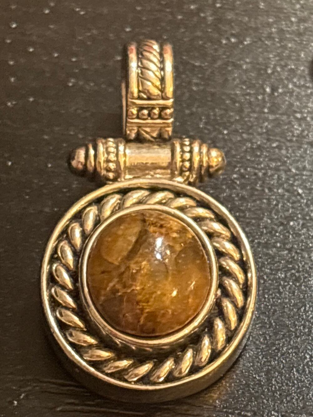 Vintage Genuine Stone Silver Tone Pendant